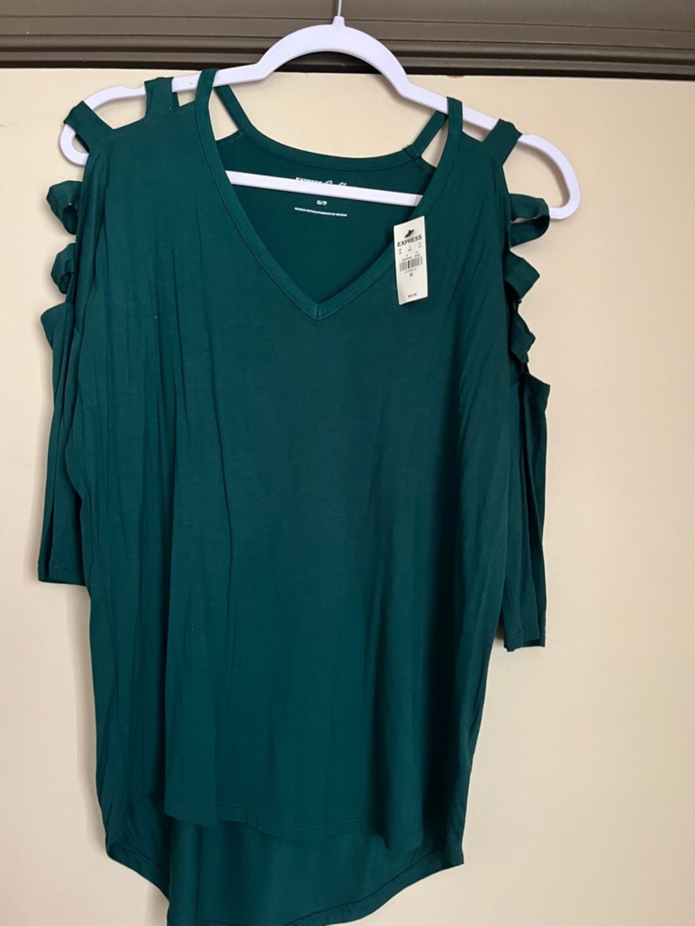 Express Teal Cold-Shoulder V-Neck Top